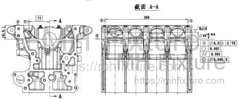 Engineering schematic illustrating cylinder bore and crankshaft main bearing bore diameter tolerances