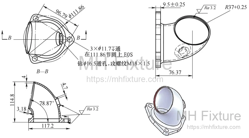 Precision cast elbow pipe component for industrial fluid control systems