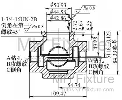 Plan view and 3D model of a wide-body valve raw casting for CNC machining