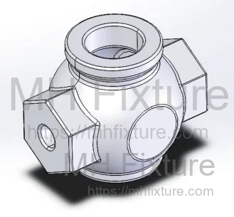 Plan view and 3D model of a wide-body valve raw casting for CNC machining