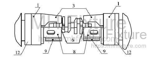 Machine layout of the hydraulic eccentric fixture system for crankshaft turning